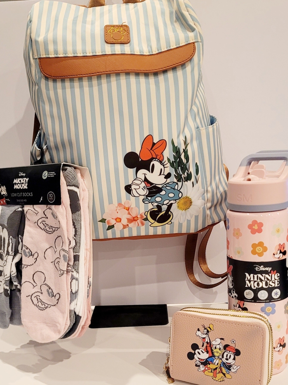Disney Minnie Mouse Blue Stripe Kids Backpack with Floral Print